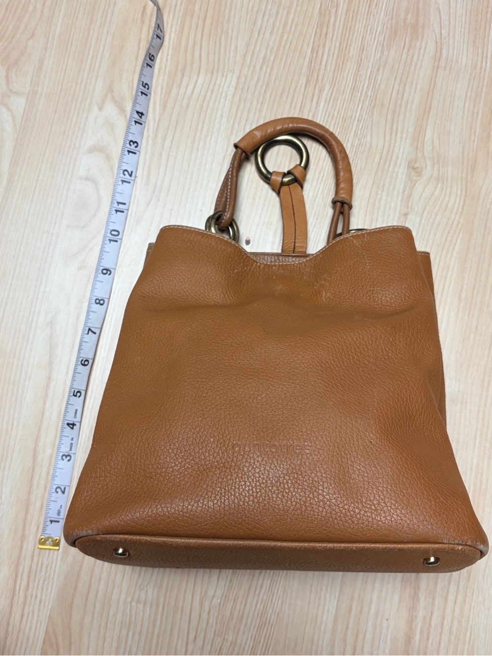 PuntoTres Cognac Genuine Leather Bucket Shoulder Bag Made in Spain - Picture 7 of 9
